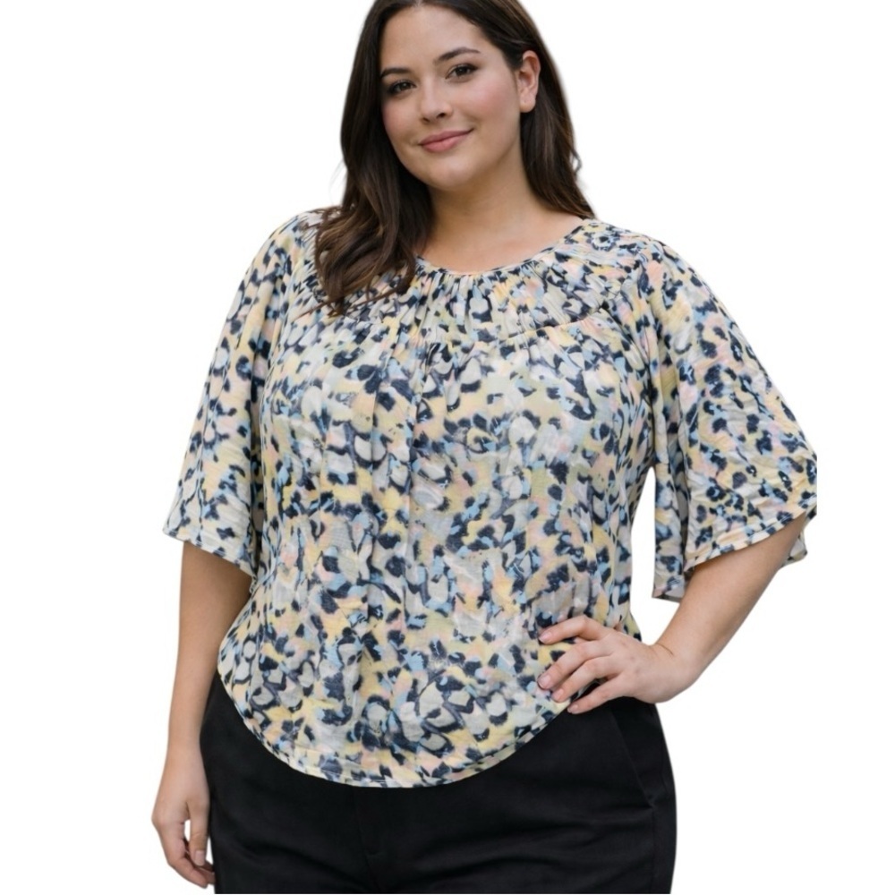 Zac & Rachel (?) 2X Lightweight Flowy Abstract Flutter Sleeve Boho Shirt Blouse